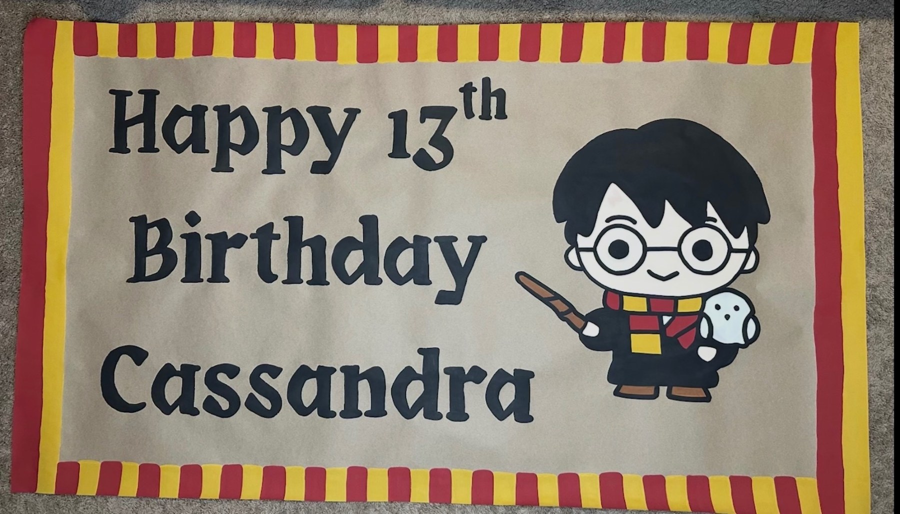 Hand-painted 'Happy 13th Birthday Cassandra' Harry Potter banner by Lori