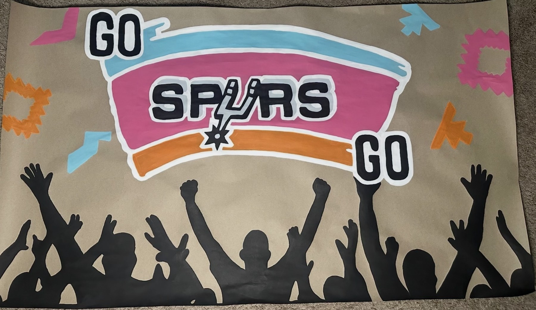 Hand-painted 'Go Spurs Go' fan banner by Lori